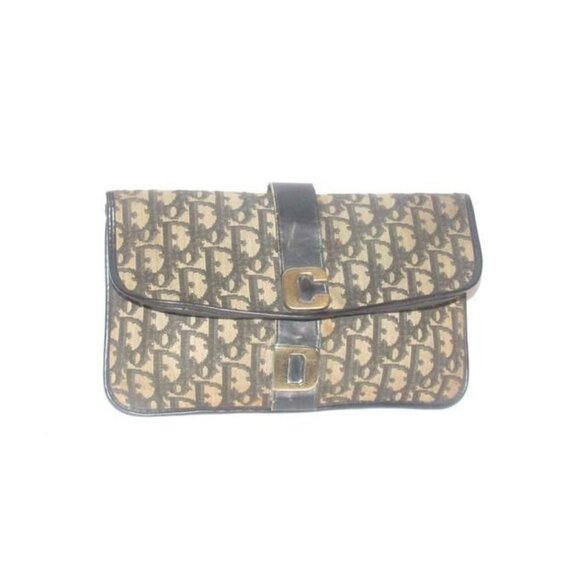 Dior Two Way Belt Purse Gold CD Accent Removable Strap Black Grey Trotter Print - Picture 5 of 12